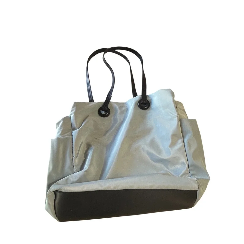 Steve Madden Quilted Nylon Tote Bag Blue Grey‎ Shoulder Bag with Pouch